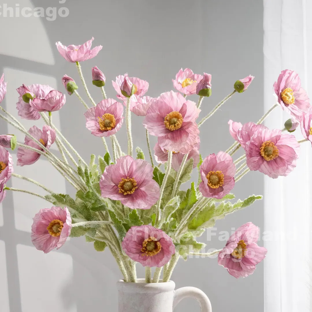 Faux 4 Heads Poppy Stem - Artificial Flower - Lilac Mauve - Etsy | Etsy (US)