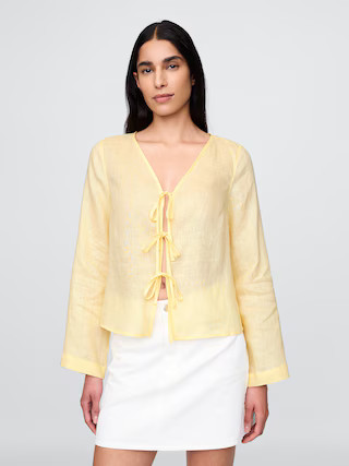 100% Linen Tie-Front Shirt | Gap (CA)