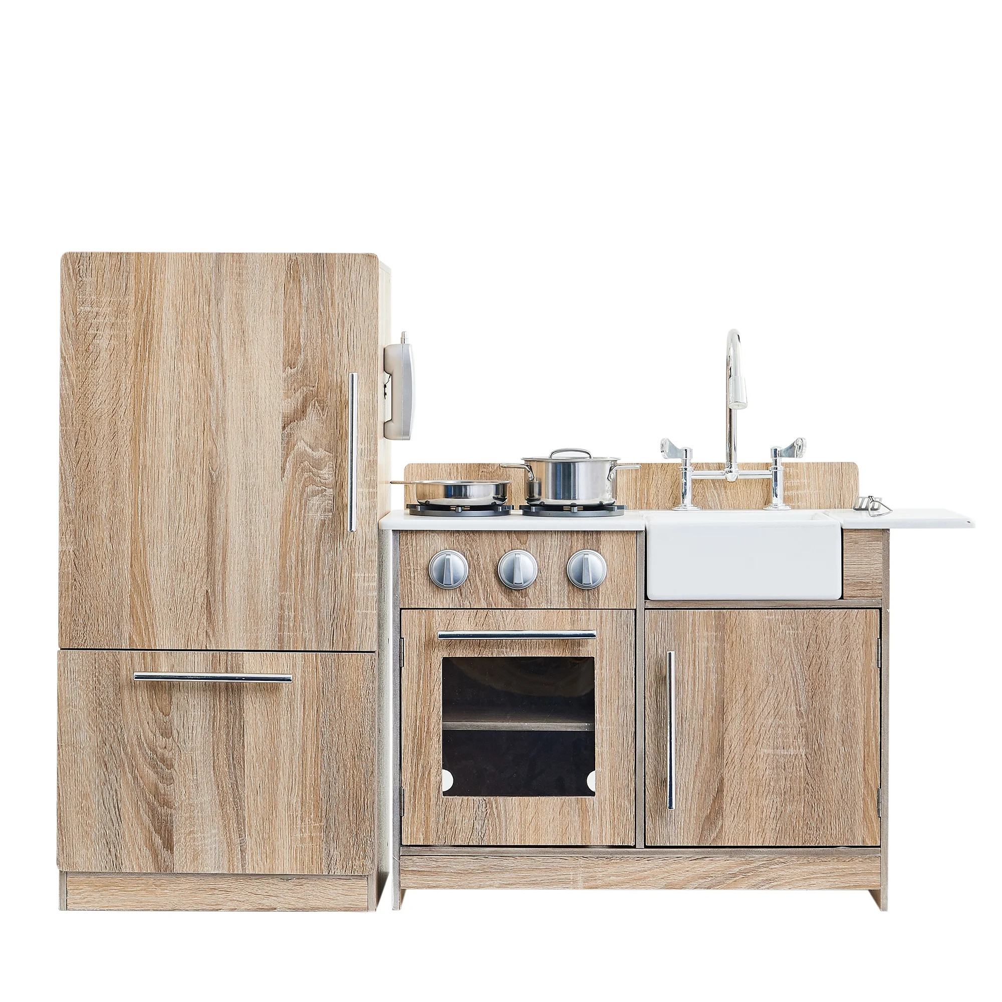 Teamson Kids Little Chef Chelsea Modern Wooden Play Kitchen, Cherry Grain/Silver - Walmart.com | Walmart (US)