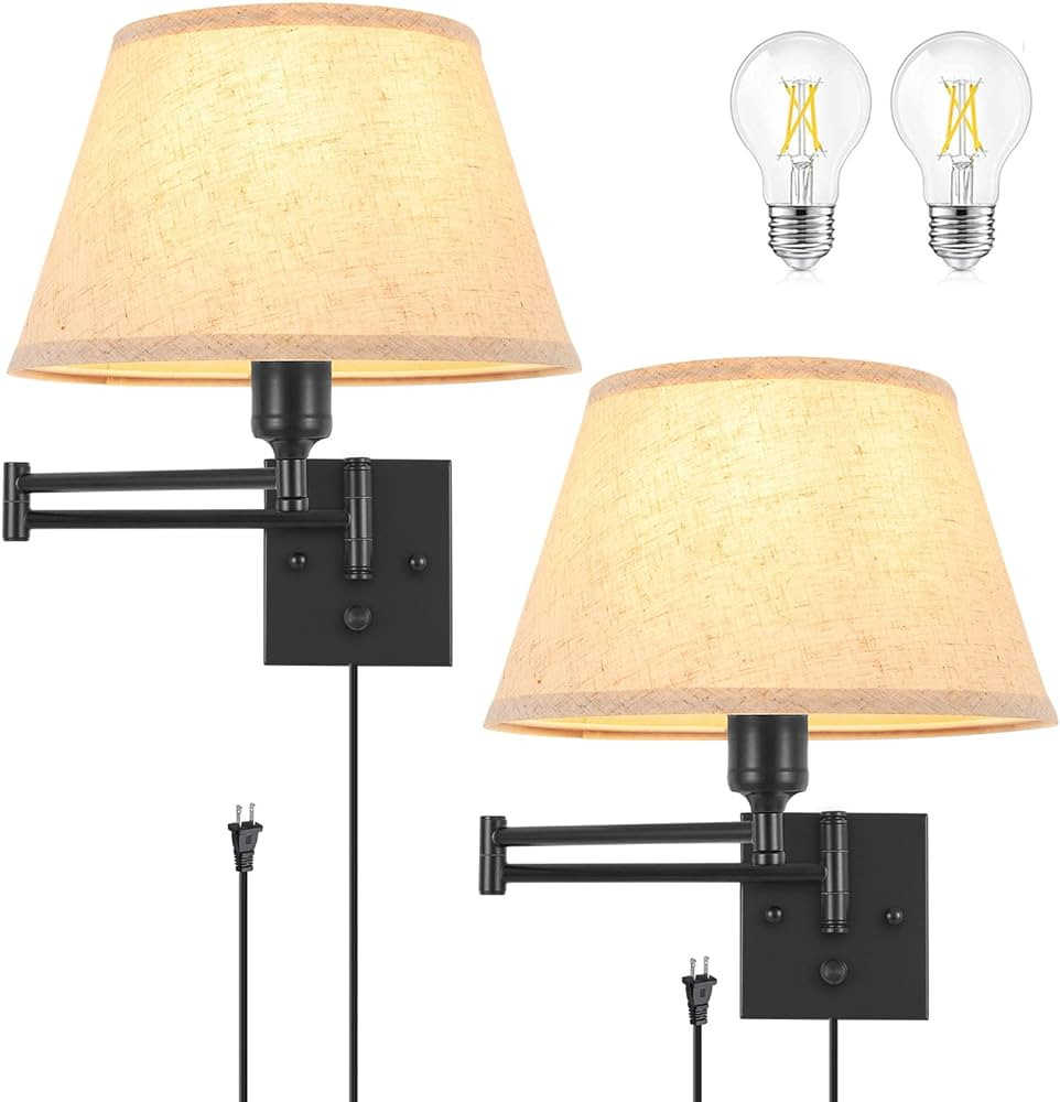 TRLIFE Dimmable Wall Sconce Plug in, Wall Sconces Set of Two Swing Arm Wall Lights with Plug in C... | Amazon (US)
