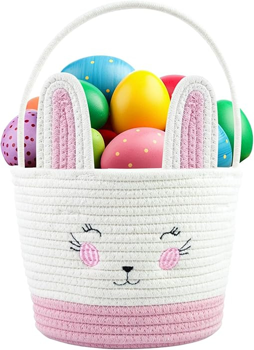 Pink Easter Baskets for Kids Empty Cute Bunny Egg Basket with Handle Woven Easter Eggs gifts bask... | Amazon (US)