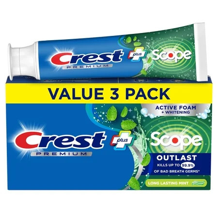 Crest Toothpaste, Premium Plus Scope Outlast Fluoride Toothpaste, Mint, 5.2 oz, 3 pack | Walmart (US)