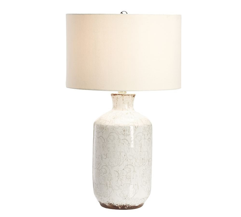 Bethany Ceramic 23.5"" Medium Table Lamp, Ivory with Moss Green | Pottery Barn (US)