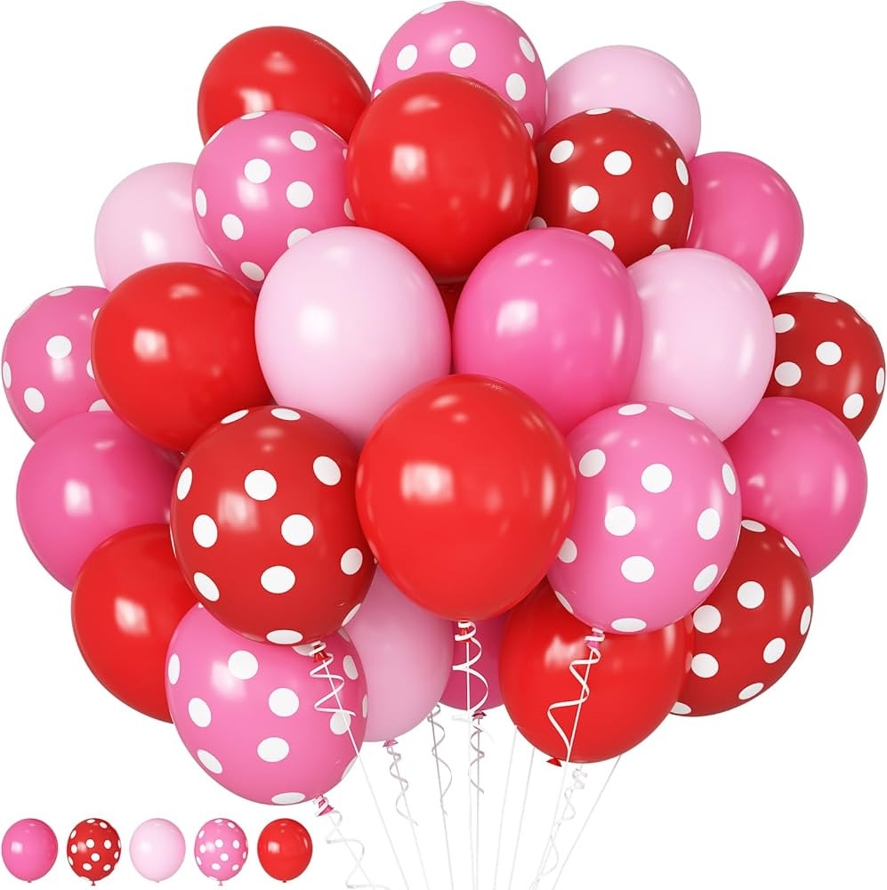 Red and Pink Balloons Strawberry Hot Light Pink Rose Red Latex Balloons Pastel Pink Red Polka Dot Party Helium Balloon for Sweet Girl Berry Birthday Valentine Summer Shortcake Party Decoration | Amazon (US)