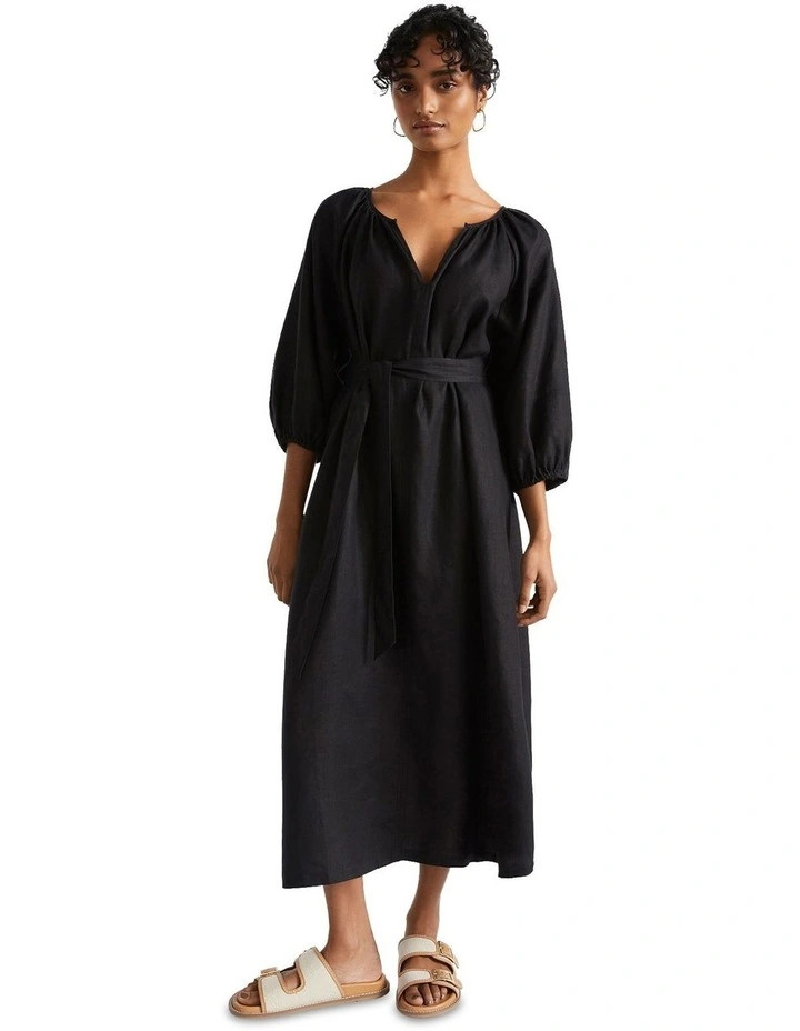 Core Linen Midi Dress in Black | Myer