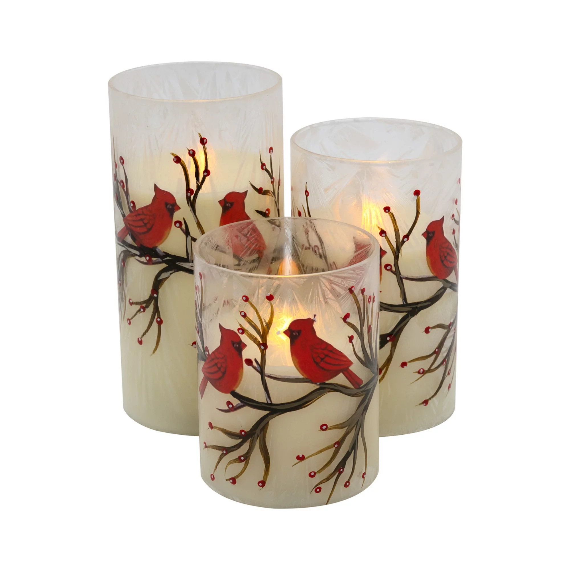 LumaBase Battery Operated LED Red Cardinals Hurricane Candles Set of 3 | Kohl's