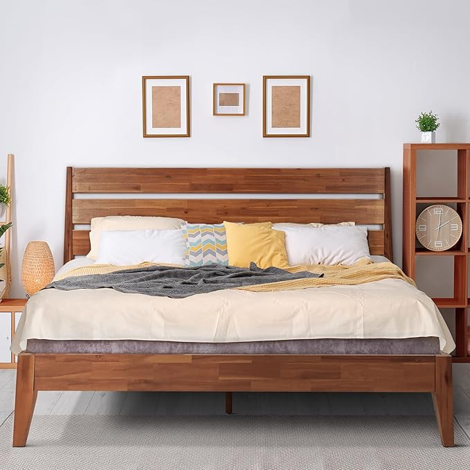 Acacia Emery Bed Frame with Headboard 100% Solid Wood Platform Bed, Scandinavian Bed Style with A... | Amazon (US)