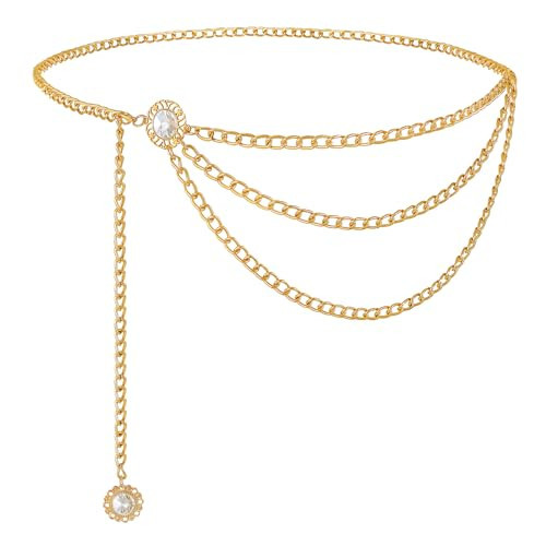 WERFORU Women Metal Waist Chain Belt Multilayer Gold Chain Belts for Women Western Chain Waistbelts for Dress | Amazon (US)