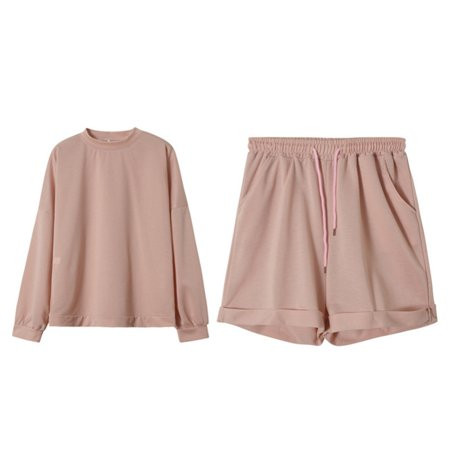 D8 2Pcs Casual Long Sleeve Solid Color Knit Pullover Sweatsuit Womens Short Sweater Outfits Sets Pin | Walmart (US)