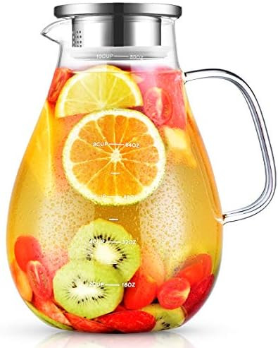 Glass Pitcher, veecom 80oz Water Pitcher with Lid, Large Glass Pitcher with Lid and Spout for Hot... | Amazon (US)
