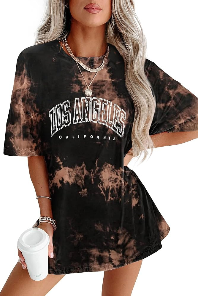 CSDAJIO Women's Casual Short Sleeve Loose Shirt Oversized T-Shirt Trendy Going Out Crew Neck Summ... | Amazon (US)