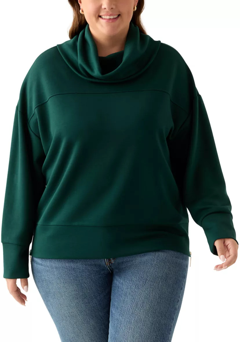 Plus Size Freeflow Cowl Neck Sweater with Zippers | Belk