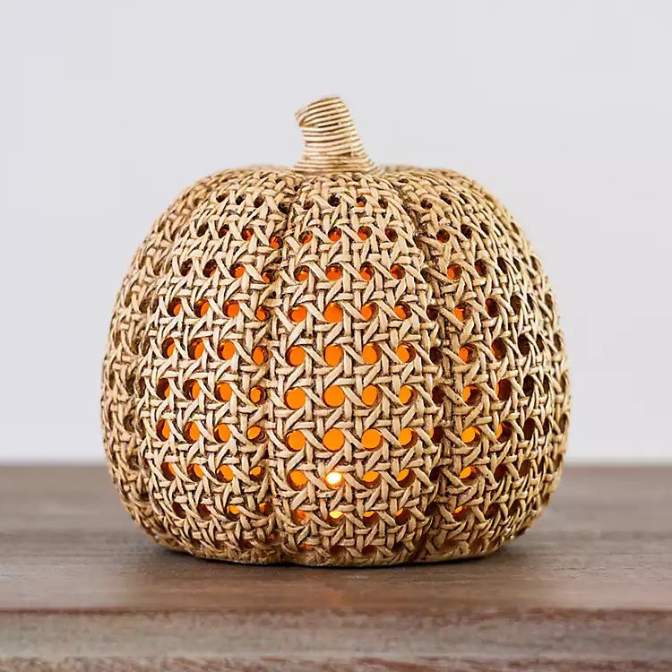 Cane Weave LED Pumpkin Lantern, 6 in. | Kirkland's Home
