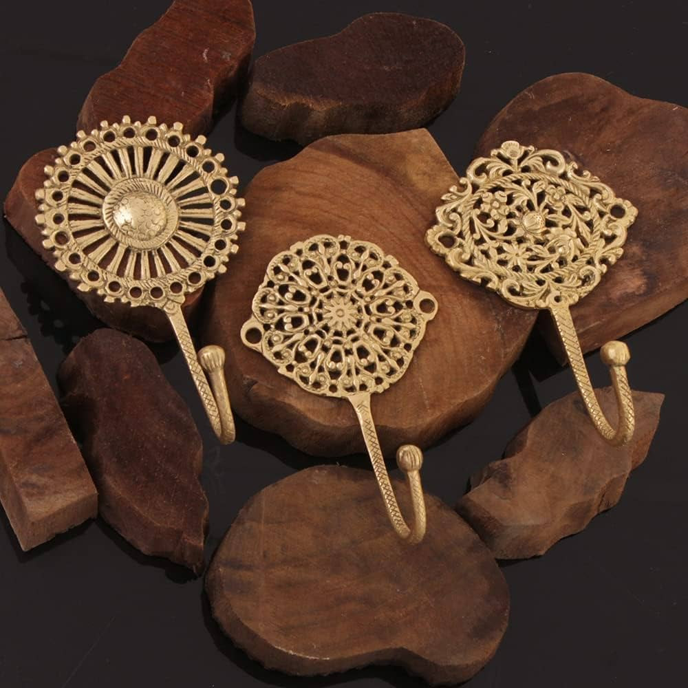 Indian Shelf 3 Wall Hooks Decorative Wall Hooks Boho Brass Wall Hooks Shabby Chic Key Hooks Holde... | Amazon (US)