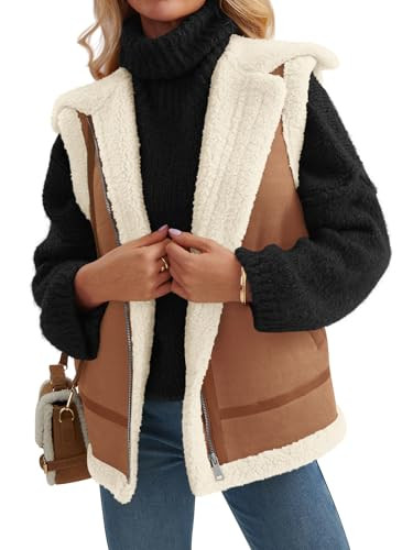 AUTOMET Womens Suede Sherpa Lined Leather Vest Jacket 2025 Fall Winter Zip Up Sleeveless Lambwool... | Amazon (US)