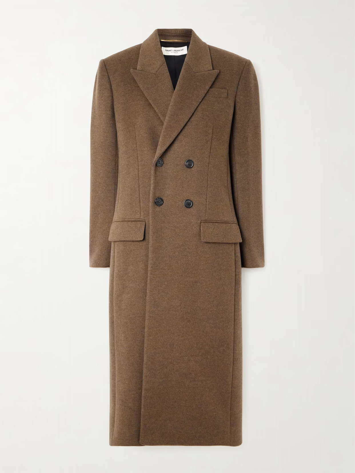 SAINT LAURENT - Double-breasted Brushed Wool And Cashmere-blend Coat - Brown - FR 38 | NET-A-PORTER APAC