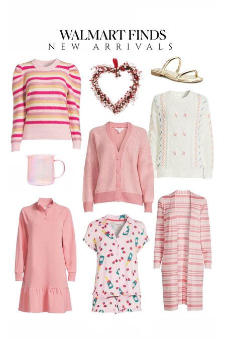Walmart fashion & home new arrivals! I ordered the striped sweater for Valentine’s Day 💗 Valentine’s Day pajamas, valentines outfit, pink cardigan, affordable fashion, scoop, Time and tru, pink mug, heart wreath Valentine’s Day decor 

#LTKFind #LTKsalealert #LTKhome