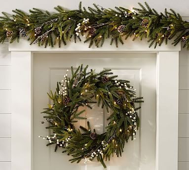Pre-Lit Woodland Pine Wreath & Garland | Pottery Barn (US)