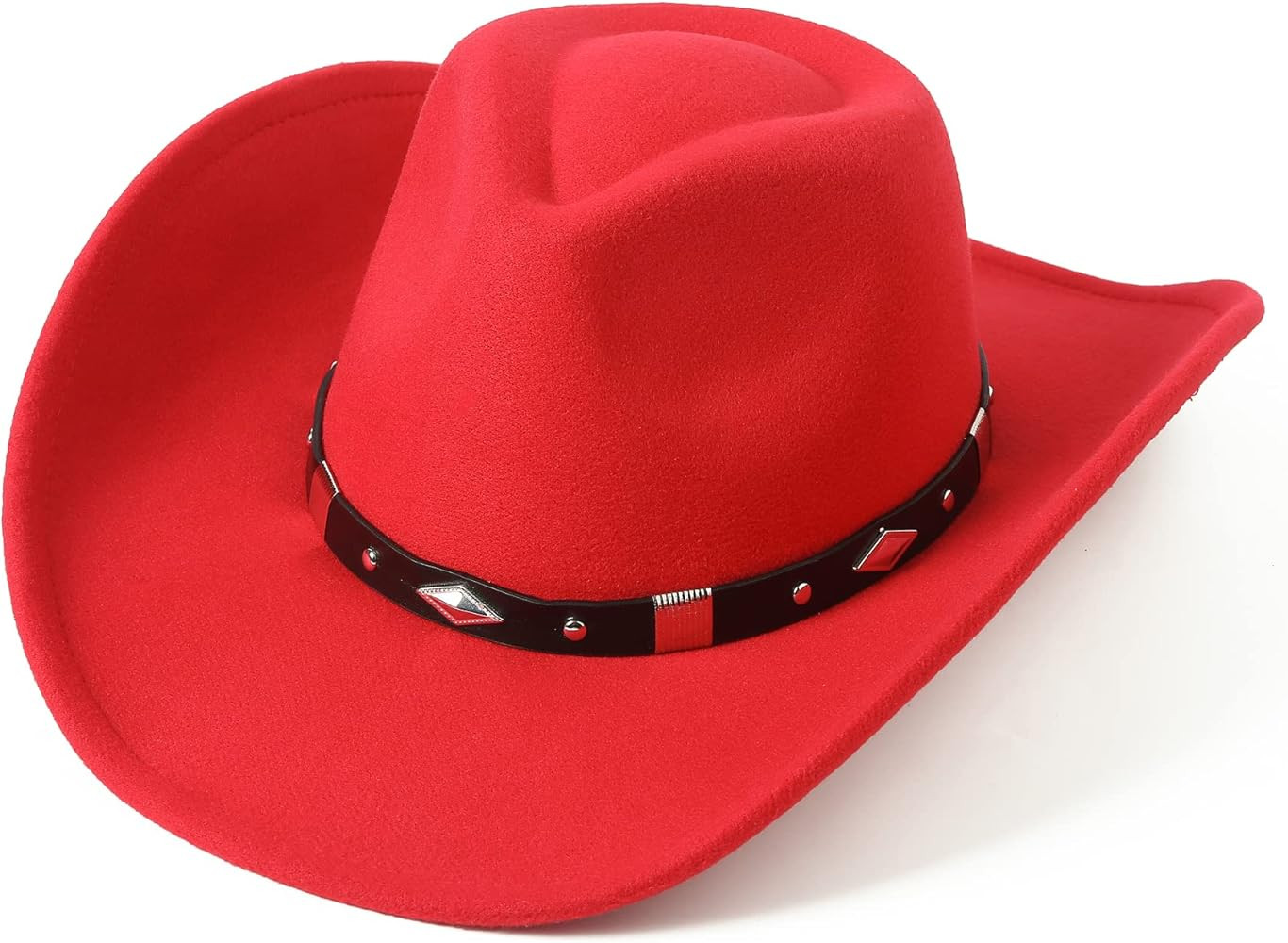 Lanzom Women Men Classic Felt Wide Brim Western Cowboy Cowgirl Hat with Belt Buckle | Amazon (US)