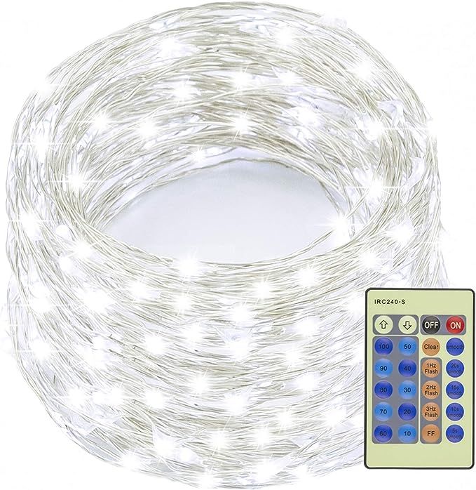 300Led 99FT Silver Wire Christmas Fairy String Lights Dimmable with Remote Control, Decute Starry... | Amazon (US)