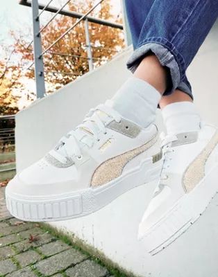 Puma Cali Sport sneakers with sherpa details in white and sage | ASOS (Global)