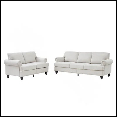 Modern Classic Design With Nails Living Room 2+3 Seater Sofa Fabric Couch,Upholstered Polyester | Wayfair North America