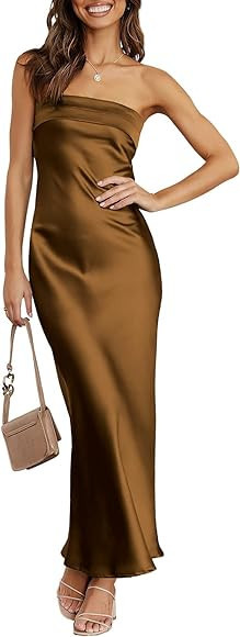 ANRABESS Women Summer Satin Strapless Formal Dress Sexy Backless Bodycon Wedding Cocktail Party M... | Amazon (US)