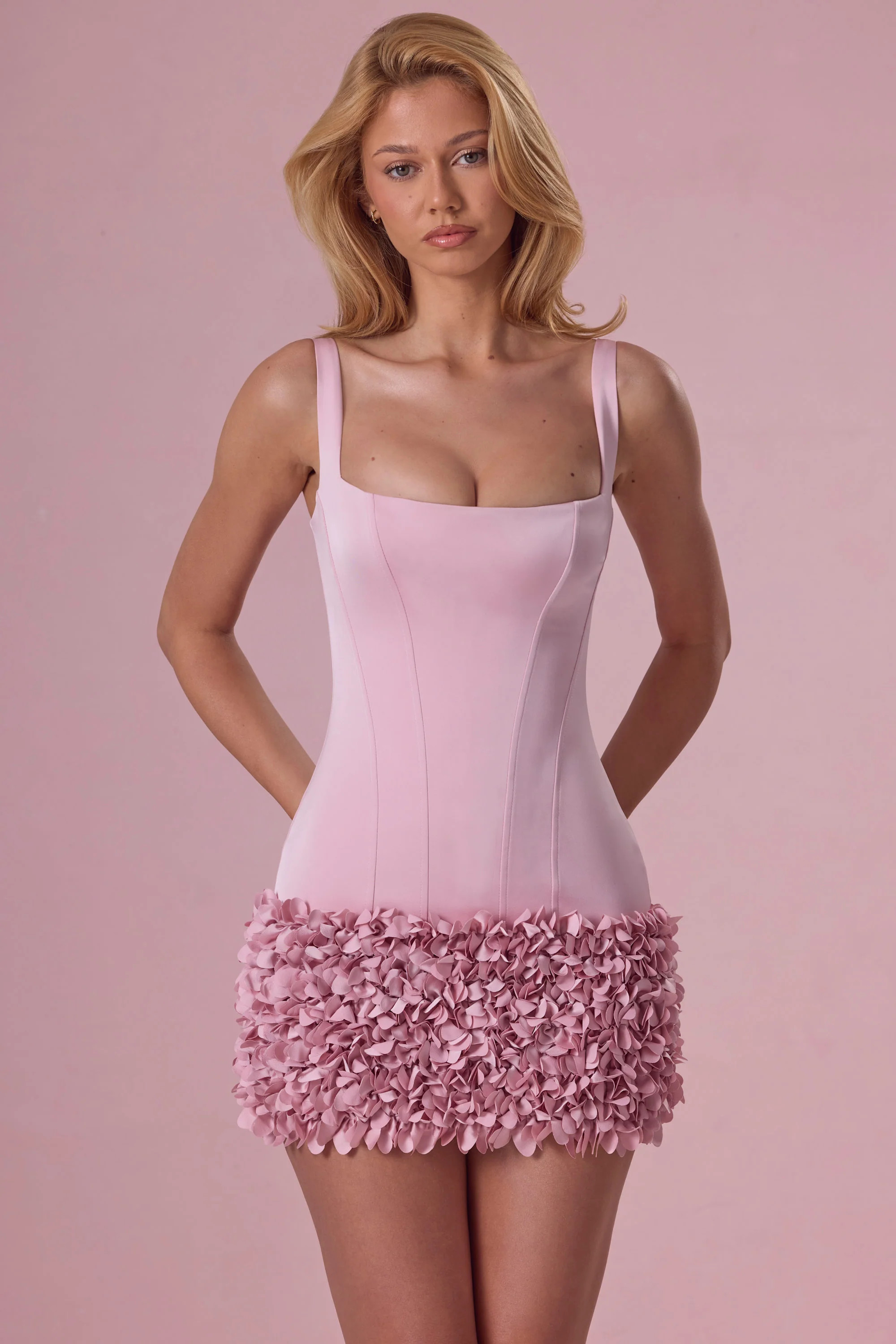 Premium Satin Mini Dress in Blush Pink | Oh Polly