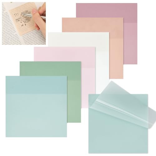 EOOUT Transparent Sticky Notes, 6 Pads 3x3 Inch, 6 Colors Pastel Clear Self-Adhesive Waterproof Translucent Sticky Notes, 300 Sheets, for Bible Tabs, Book Tabs, School Supplies, Office | Amazon (US)