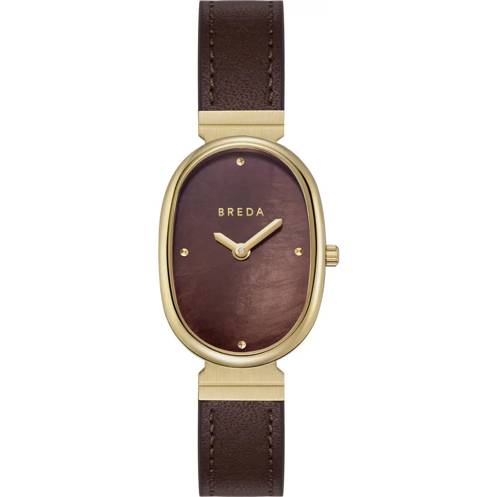 BREDA Jane Leather Strap Watch, 23mm x 26mm in Gold/brown at Nordstrom | Nordstrom
