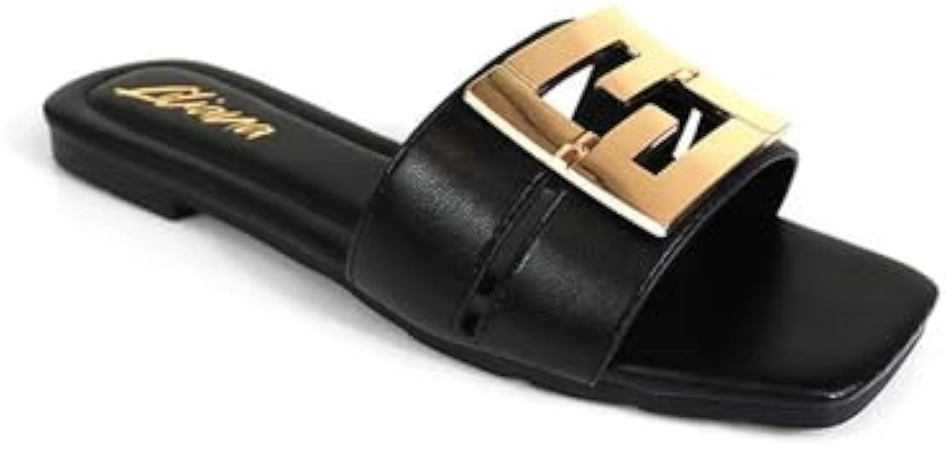 Liliana Women's Square Toe Gold Pendant Detail Slip On Flat Sandal | Amazon (US)