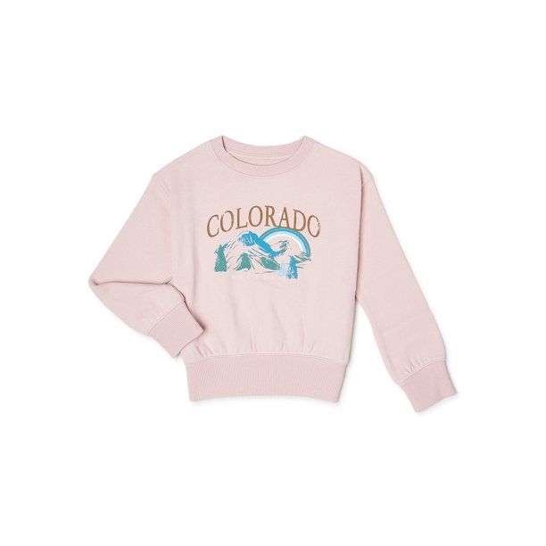 Wonder Nation Girls' Long Sleeve Graphic Sweatshirt, Sizes 4-18 & Plus - Walmart.com | Walmart (US)