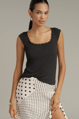 Maeve Lace-Trim Cap-Sleeve Shirt | Anthropologie (US)