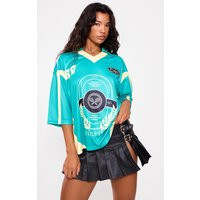 Green Sports Printed Collared Oversized Jersey | PrettyLittleThing US