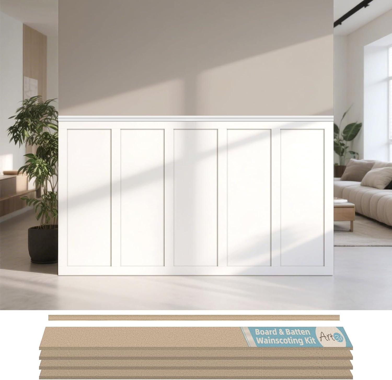 Art3d MDF Premade Paintable Board and Batten Wainscoting Kit, 189 x 54 in | Amazon (US)