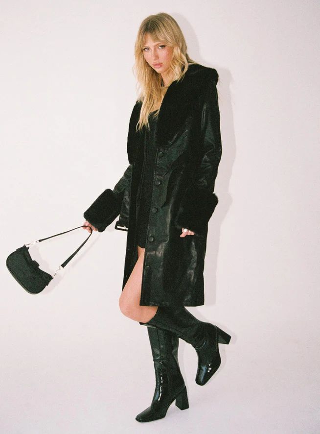 Brooklyn Faux Leather Long Coat Black | Princess Polly US