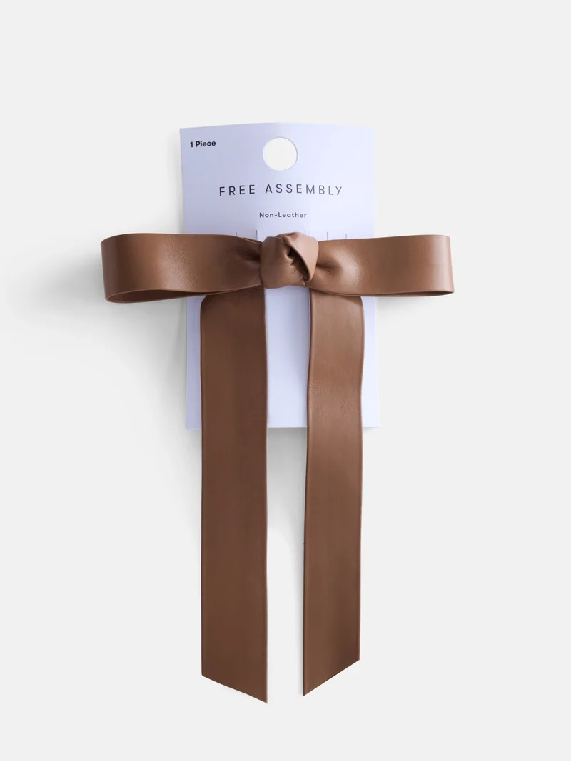 Free Assembly Women's Faux Leather Bow Barrette, Brown | Walmart (US)