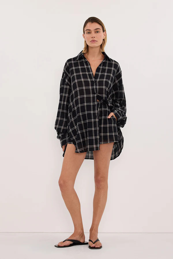 ANNALISE BLACK LONG SLEEVE CHECK SHIRT | DISSH