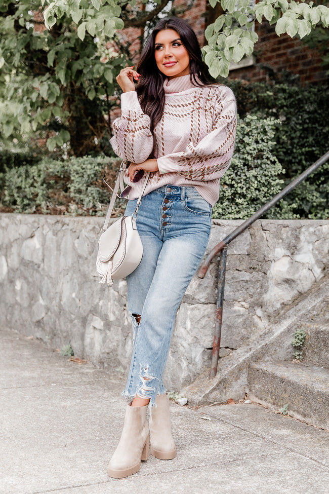 Nothing On You Pink And Brown Plaid Turtleneck Sweater | Pink Lily