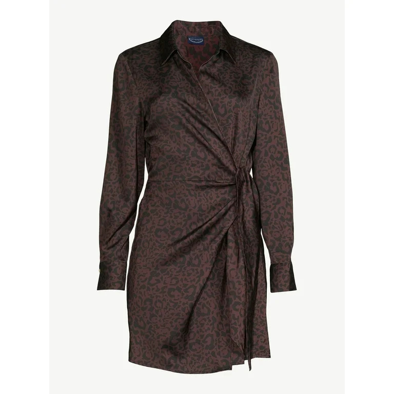 Scoop Wrap Tie Mini Dress with Point Collar, Sizes XS-XXL | Walmart (US)