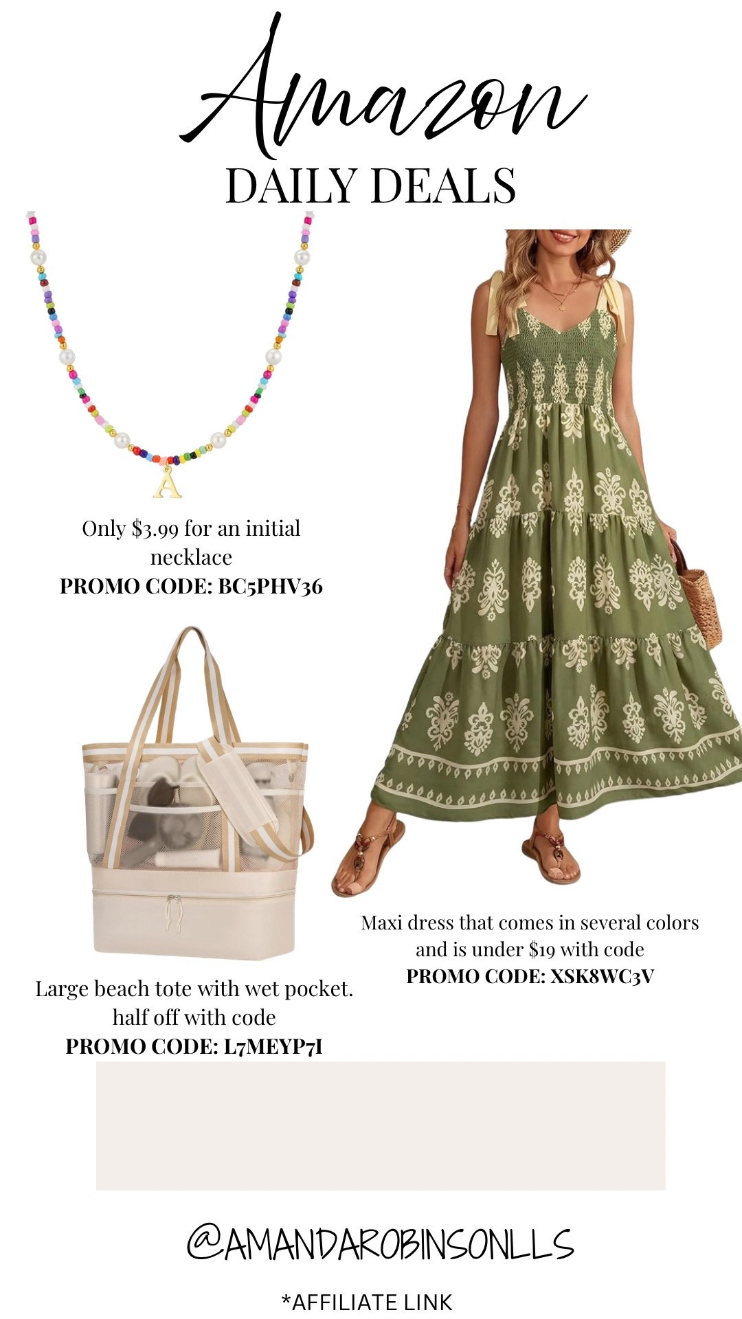 Amazon daily deals
Initial necklace 
Beach bag
Maxi dress 

#LTKSaleAlert #LTKSwim #LTKTravel