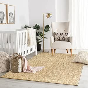 LEEVAN Washable Area Rug 4x6, Hand-Woven Cotton Living Room Rug, Tan/Cream Braided Bedroom Rug, F... | Amazon (US)