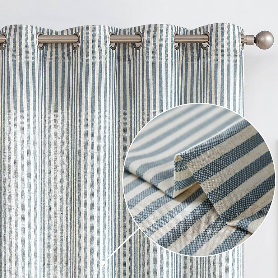 Amazon.com: Vangao Linen Striped Curtains for Living Room Bedroom Farmhouse Tickingstripe Light Filtering Window Curtains Printed Drapes Grommet Top 2 Panels Blue W50 x L84 Inch : Home & Kitchen | Amazon (US)