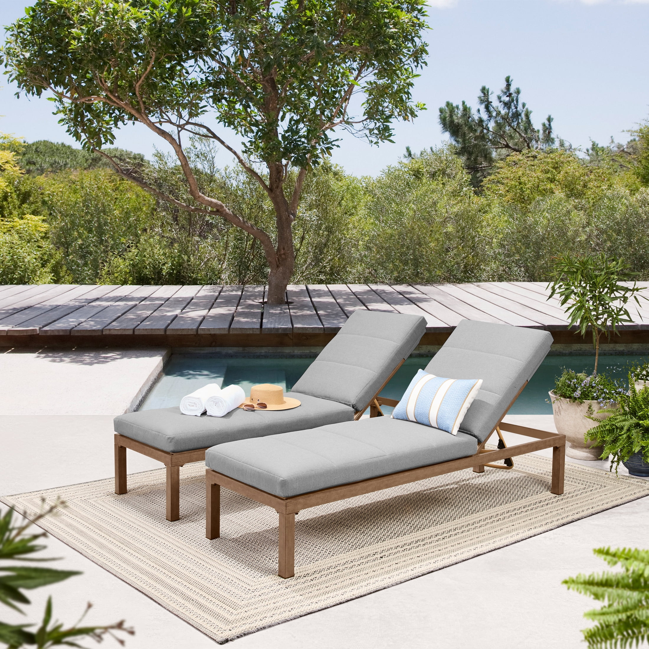 Better Homes & Gardens Marlow Adjustable Chaise Loungers, Grey, 2-Pack | Walmart (US)