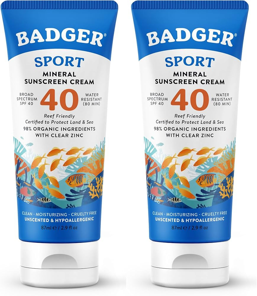 Badger Sport Mineral Sunscreen, Reef Safe, SPF 40, 98% Organic with Zinc Oxide, Water Resistant, ... | Amazon (US)