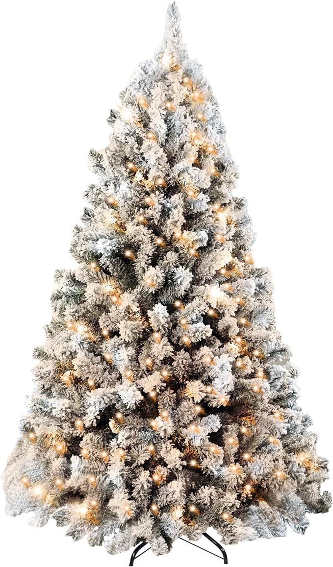 Annecy 6ft Pre-Lit Flocked Snow Christmas Tree, Artificial Full Spruce Christmas Tree for Home, O... | Amazon (US)