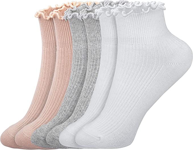 Womens Ankle Casual Socks Lace Ruffle Low Cut Knit Cotton Lettuce Socks for Women Girls | Amazon (US)