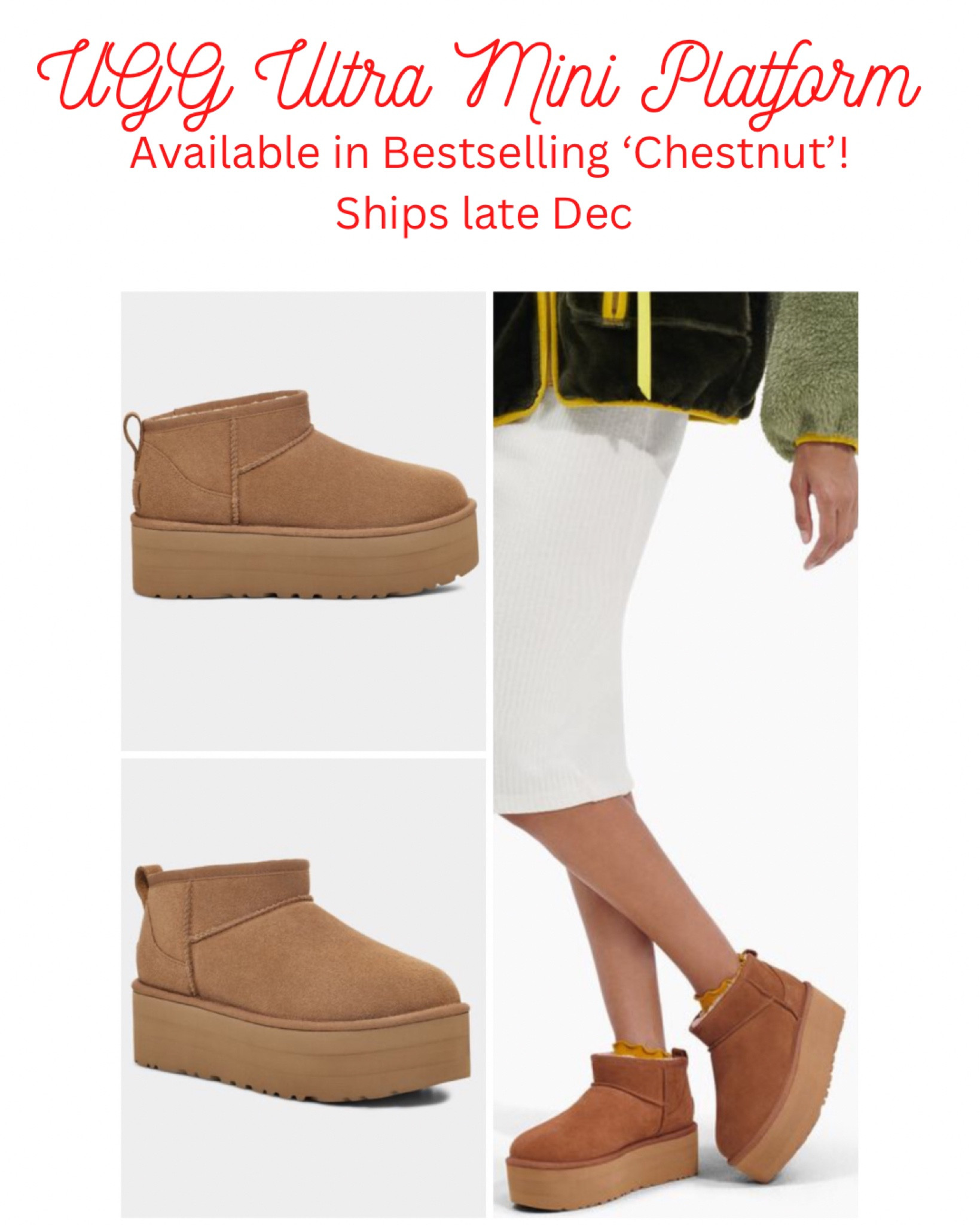 The Bestselling Cult Favorite is available again (and will sell out again)! UGG Ultra Mini Platform boots in Chestnut 🌰 Preorder, ships late December 

#LTKGiftGuide #LTKshoecrush #LTKSeasonal