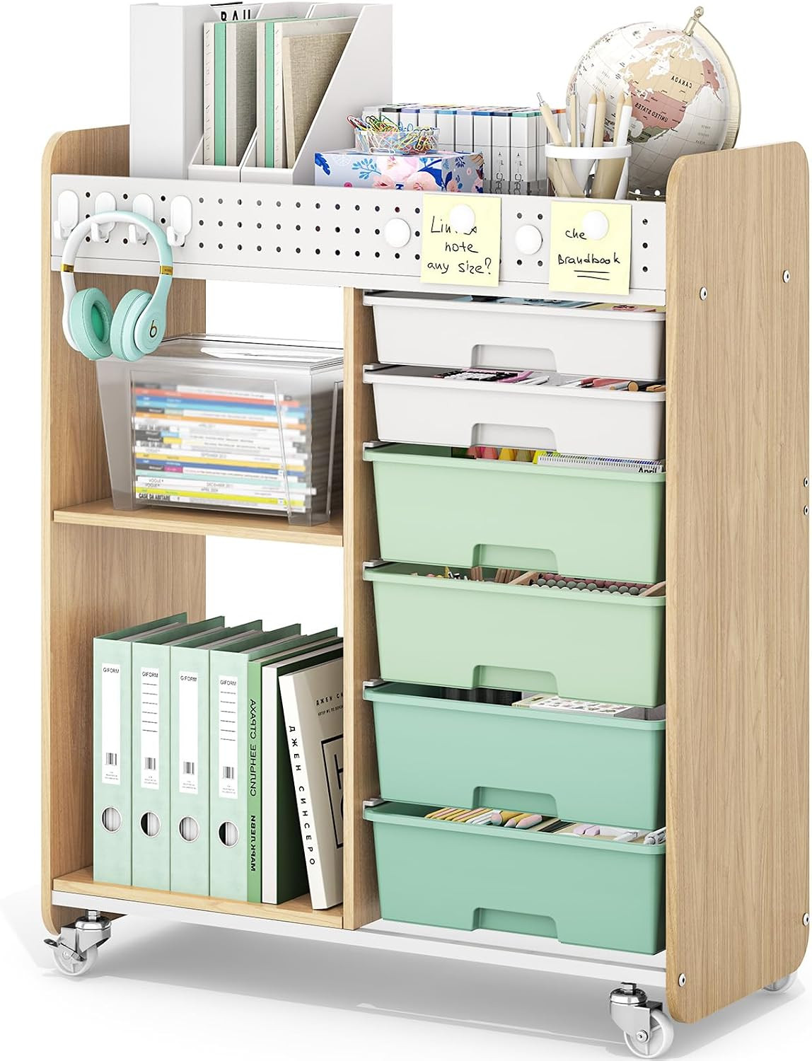 Rolling Craft Cart with 6 Drawers, Pegboard and Locking Wheels Green | Amazon (US)