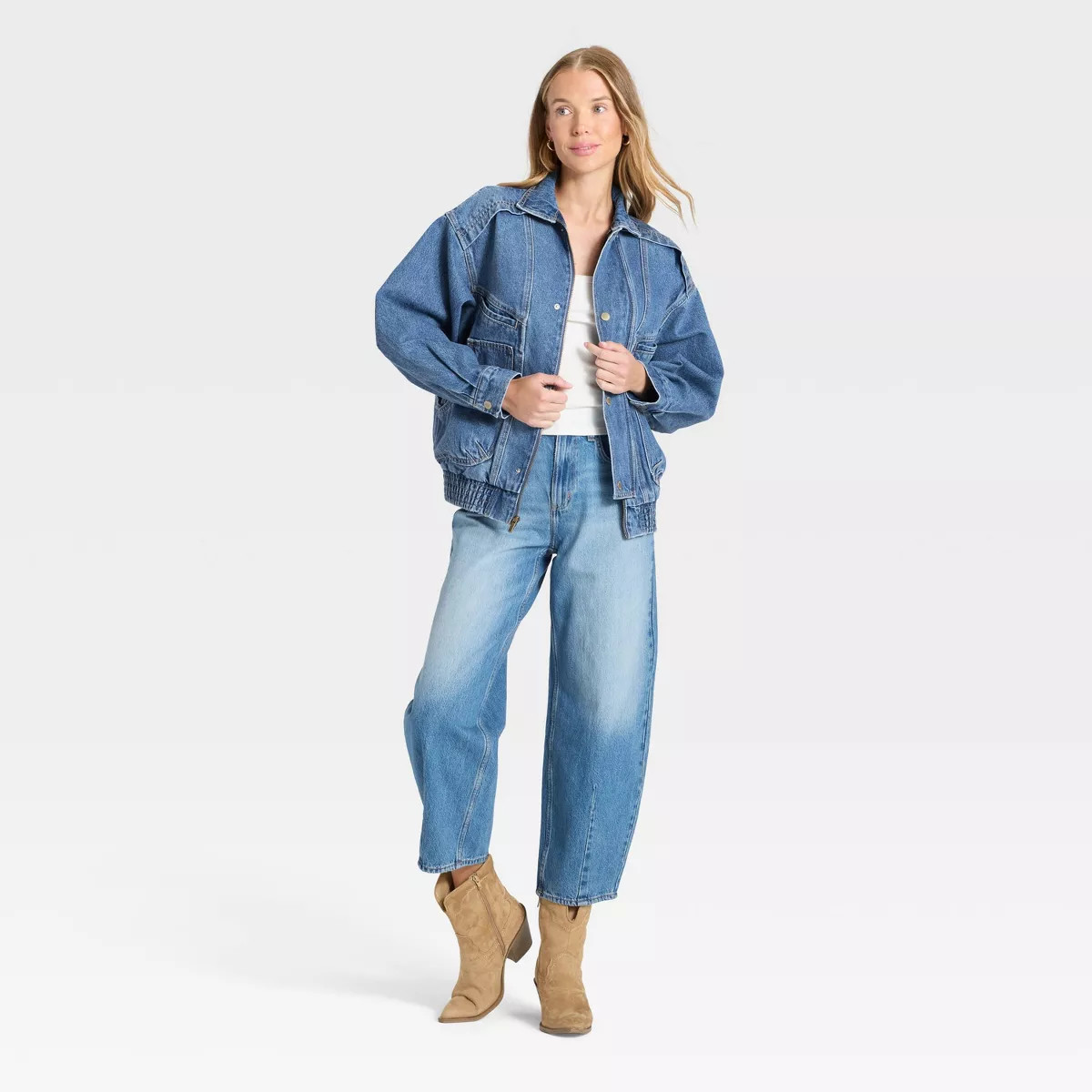 Women's Relaxed Denim Bomber Jacket - Universal Thread™ Medium Wash | Target